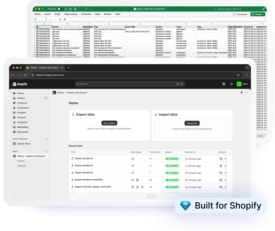 Altera Import and Export app interface